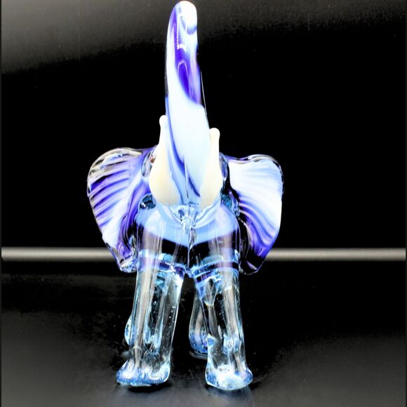 Vintage Art Glass Elephant Figurine Hand Blown Retr0 Blue White Swirl Sculpture - Picture 5 of 7